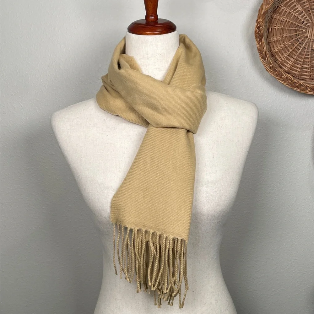 100% Cashmere Scarf Tan with Tassels Fringe